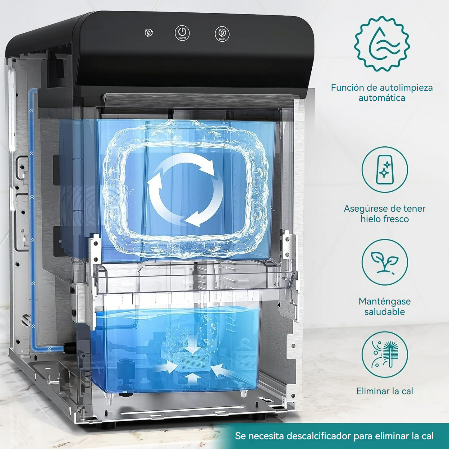 Máquina de hielo para encimera con autolimpieza