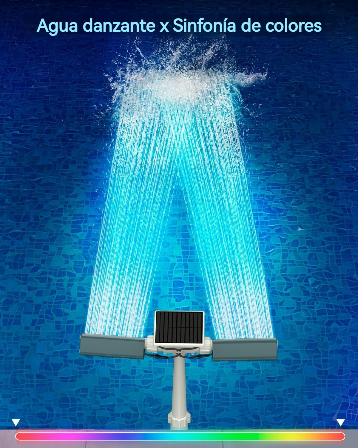 Fuente solar LED multicolor para piscina con control remoto y doble pulverización