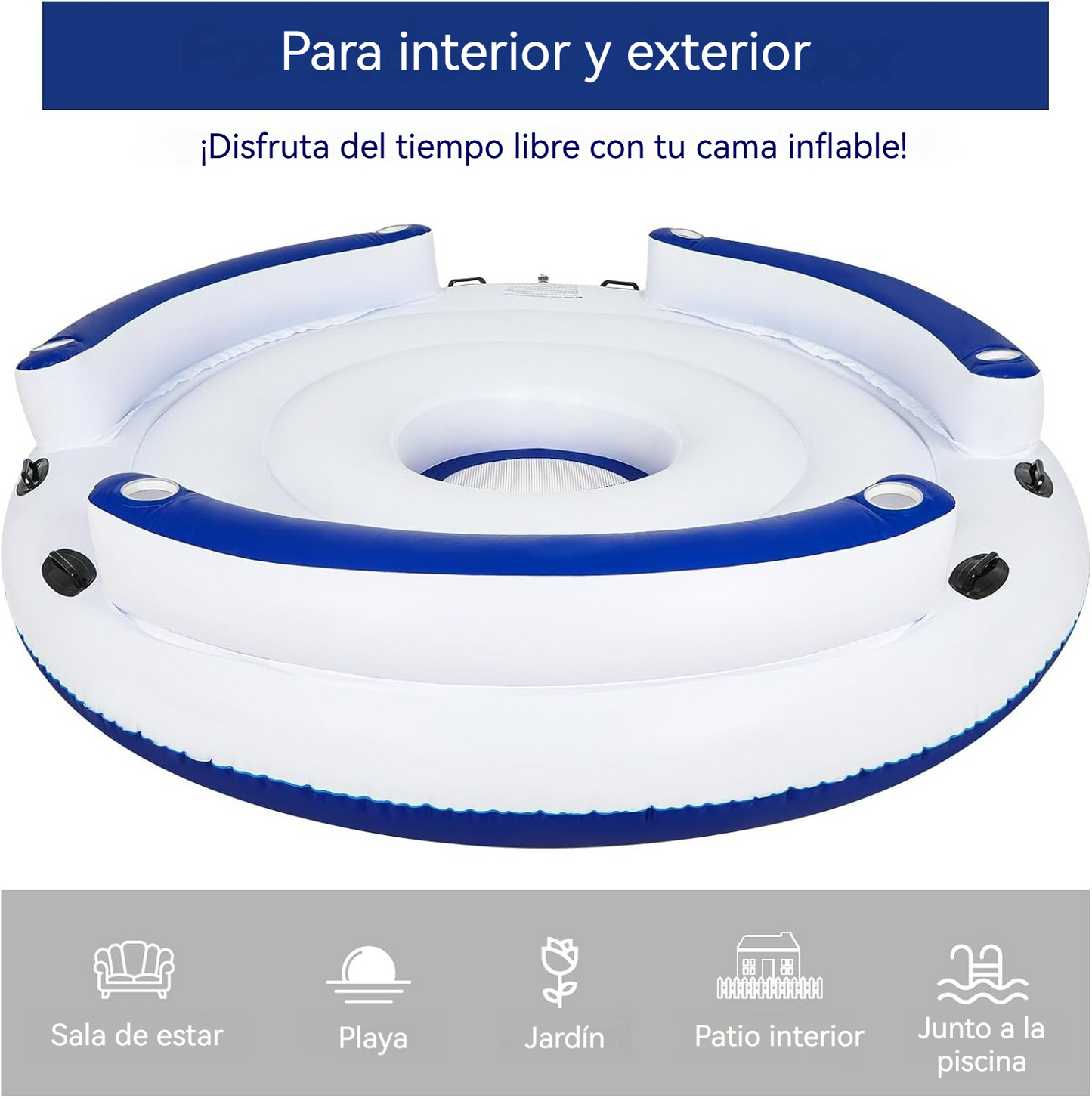 Isla flotante de dosel para piscina con soporte ergonómico y zona refrescante