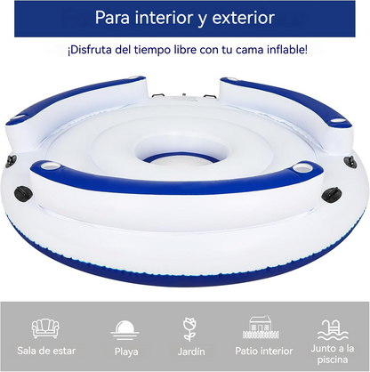 Isla flotante de dosel para piscina con soporte ergonómico y zona refrescante