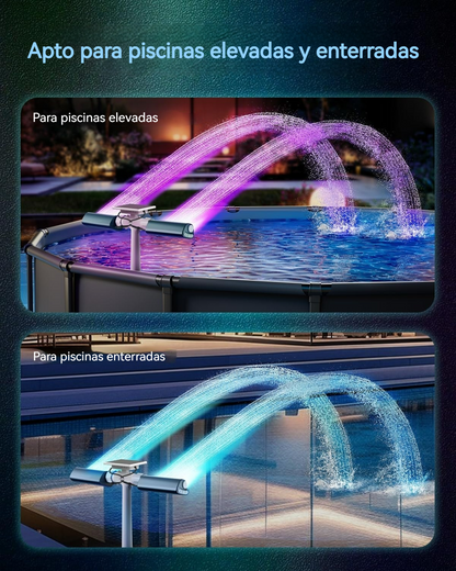 Fuente solar LED multicolor para piscina con control remoto y doble pulverización