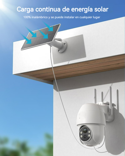 Cámara inalámbrica con energía solar, Wi-Fi 6, control por voz y visión 2K a color