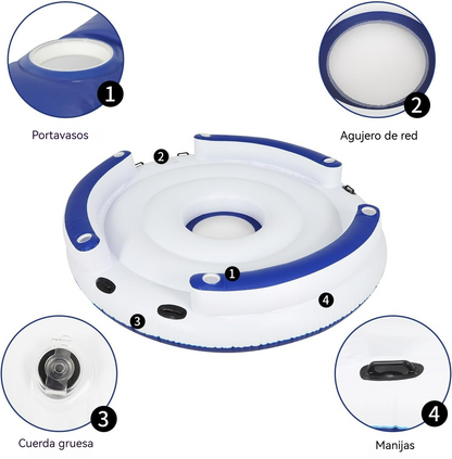 Isla flotante de dosel para piscina con soporte ergonómico y zona refrescante