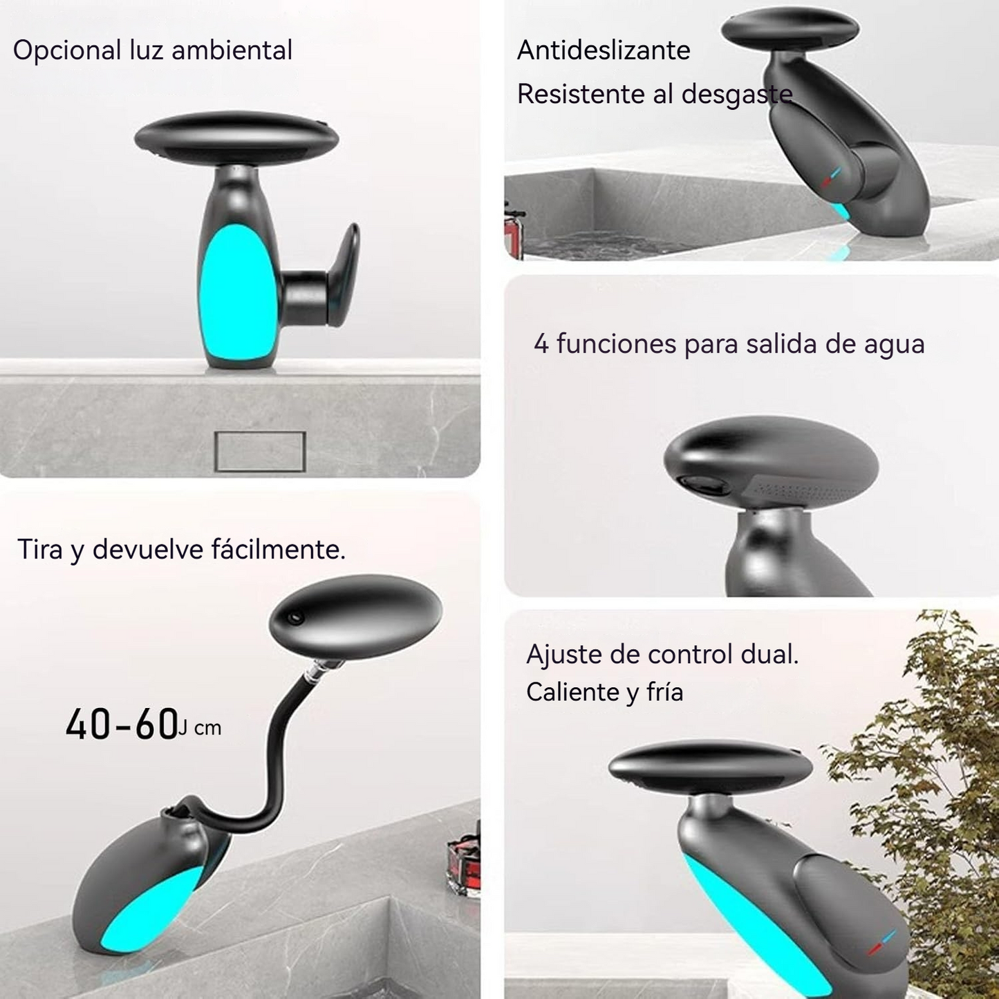 Grifo monomando LED con boquilla giratoria 360° y manguera extensible