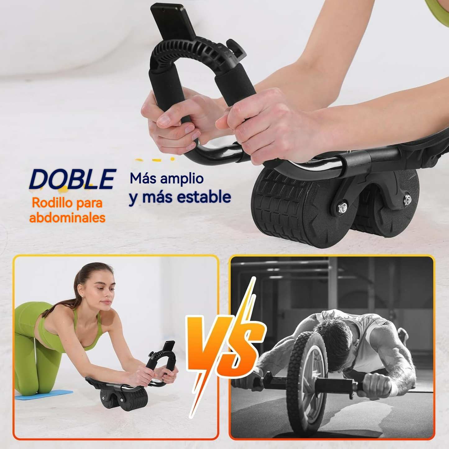 Rodillo abdominal de doble rueda con rebote automático y diseño antideslizante