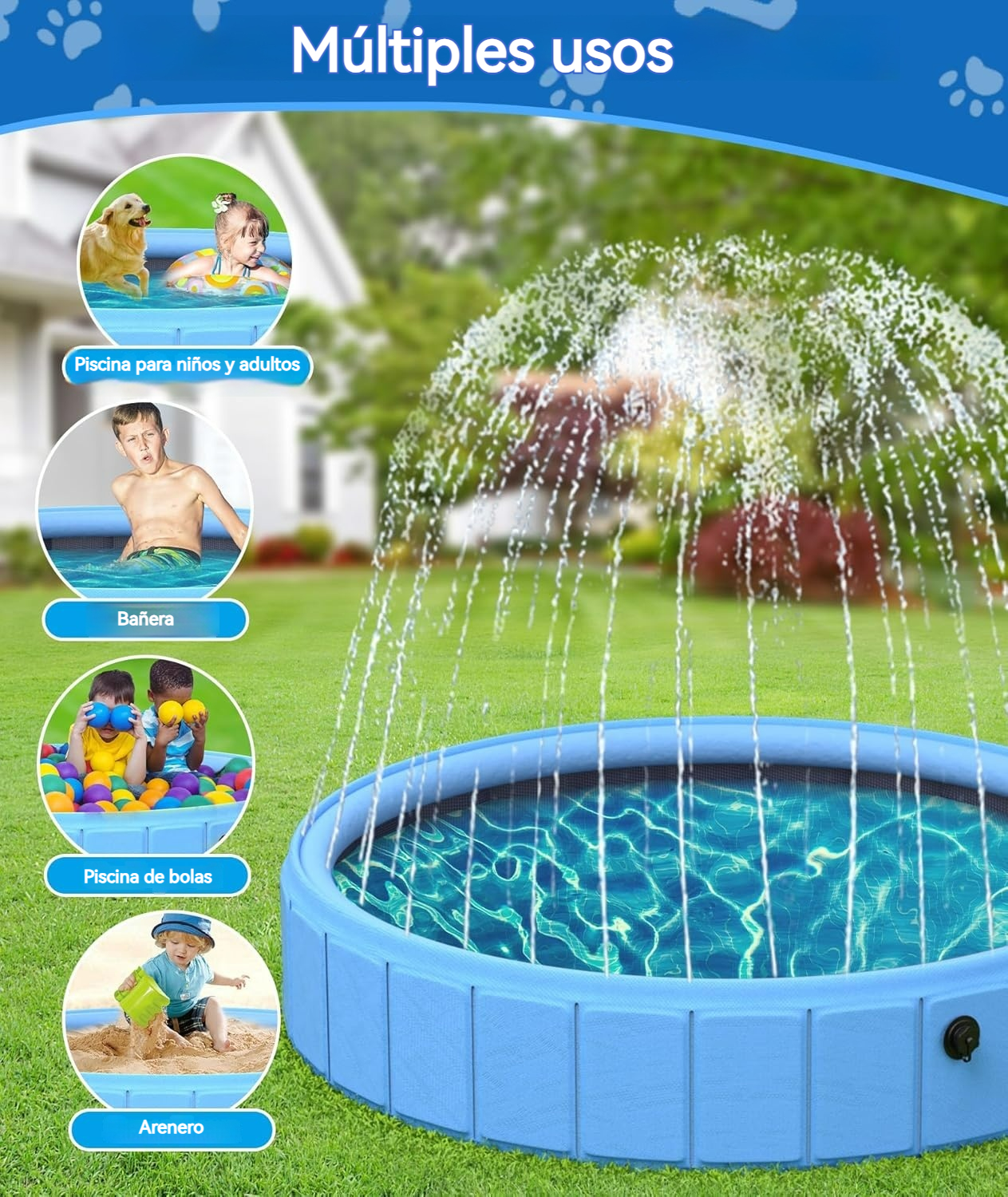 Piscina plegable para mascotas con fuente integrada y diseño multifuncional