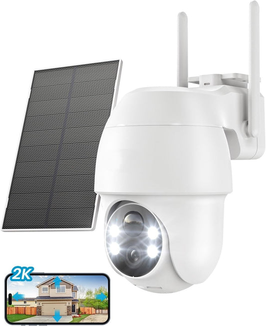 Cámara inalámbrica con energía solar, Wi-Fi 6, control por voz y visión 2K a color