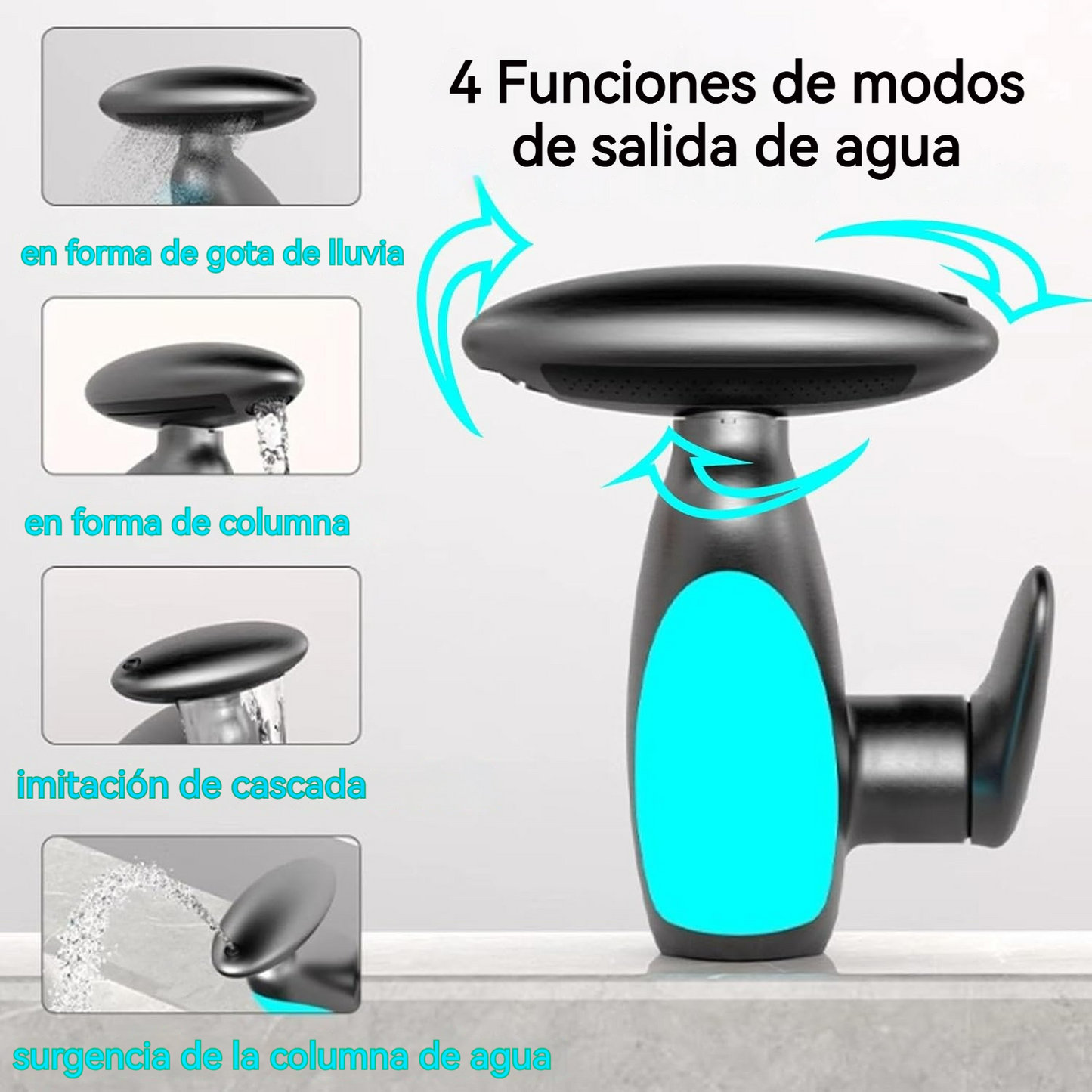 Grifo monomando LED con boquilla giratoria 360° y manguera extensible