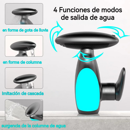 Grifo monomando LED con boquilla giratoria 360° y manguera extensible