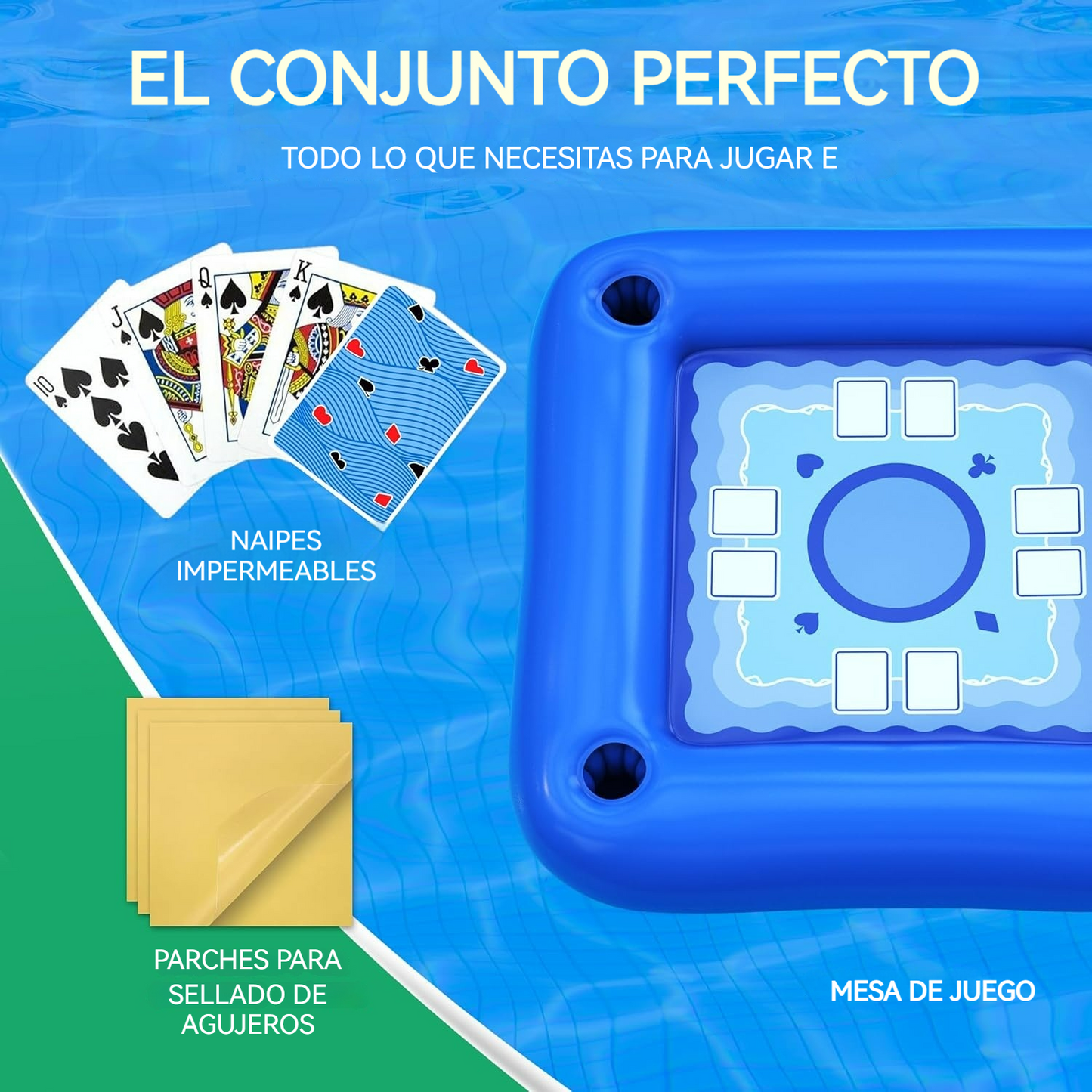 Mesa flotante multiuso con cartas impermeables y portavasos