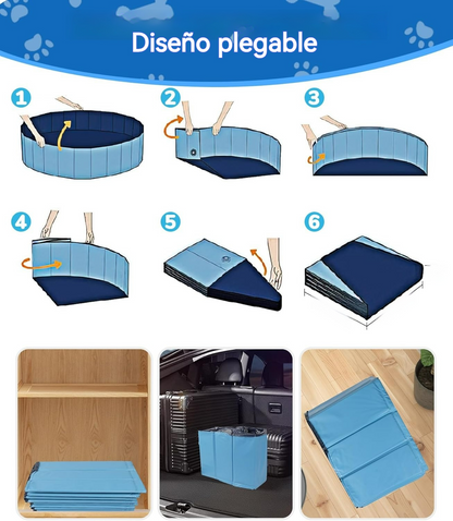 Piscina plegable para mascotas con fuente integrada y diseño multifuncional