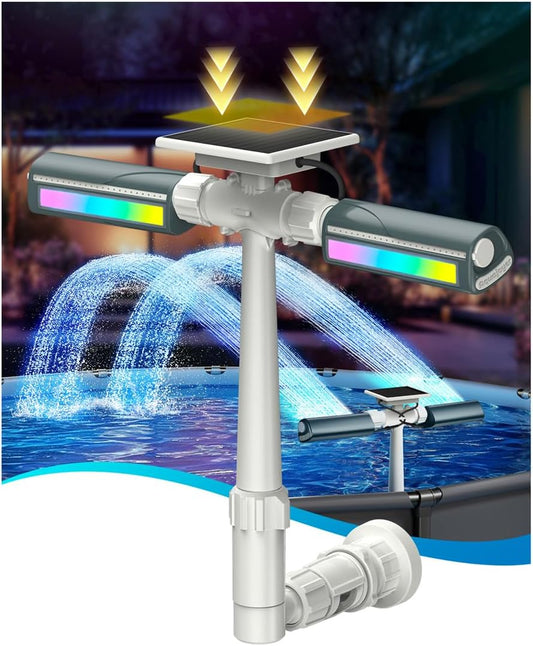 Fuente solar LED multicolor para piscina con control remoto y doble pulverización