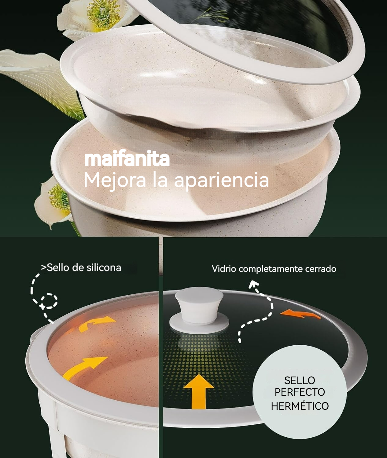 Platos calentadores con revestimiento de maifanita y diseño ecológico elegante x4