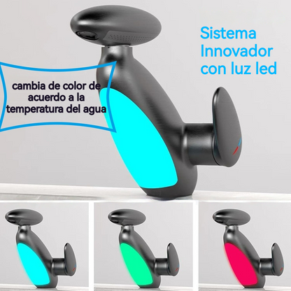 Grifo monomando LED con boquilla giratoria 360° y manguera extensible