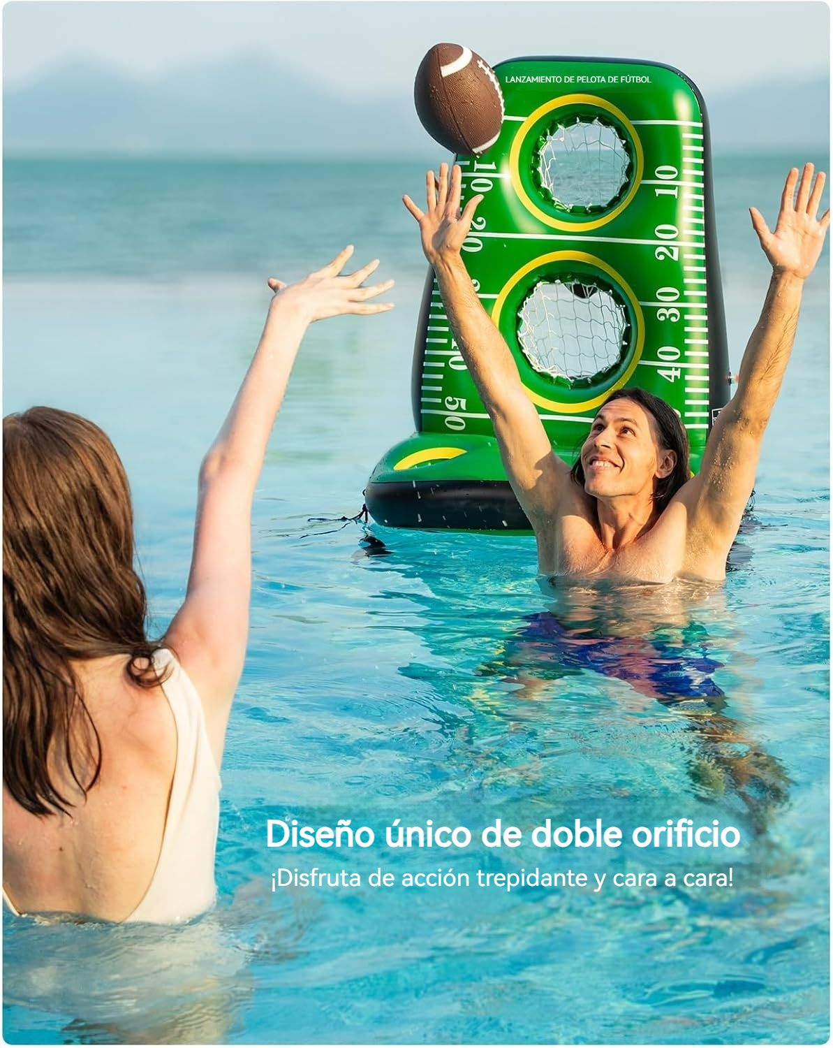 Juego inflable de fútbol para piscina con redes dobles y balones incluidos