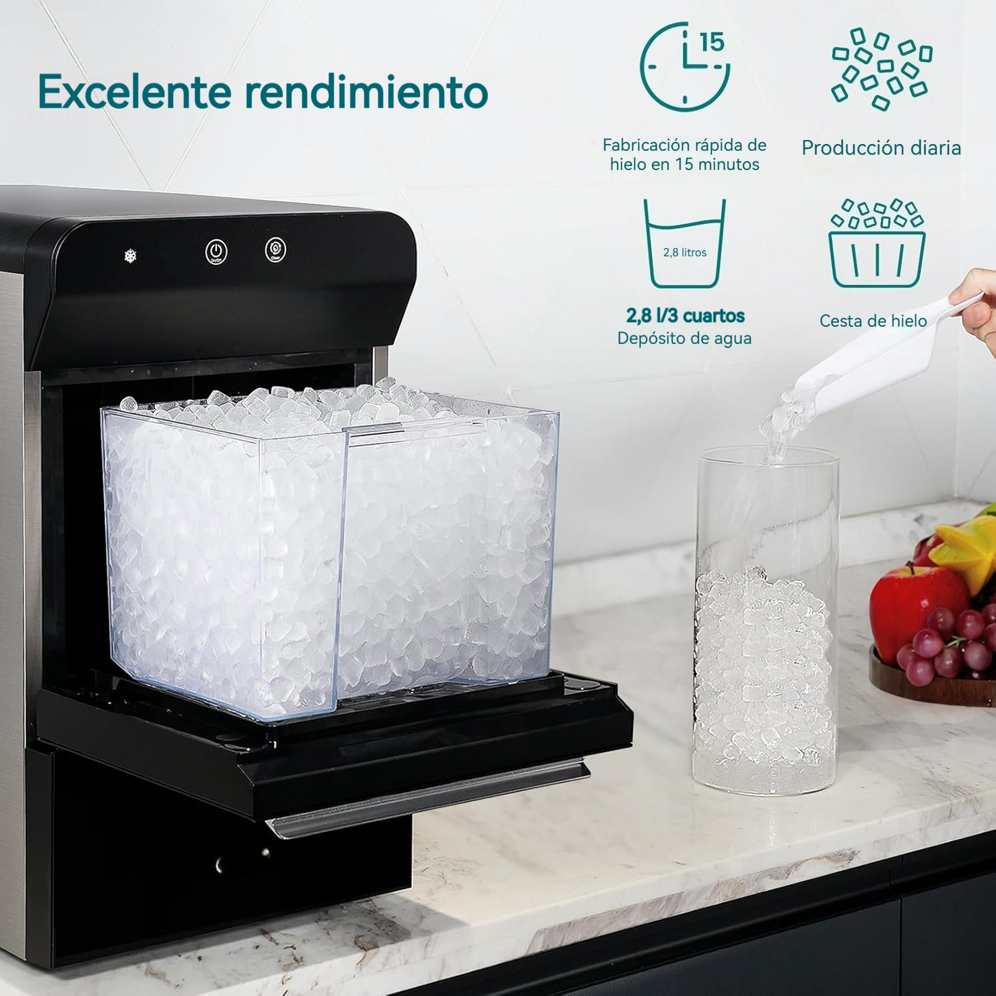 Máquina de hielo para encimera con autolimpieza