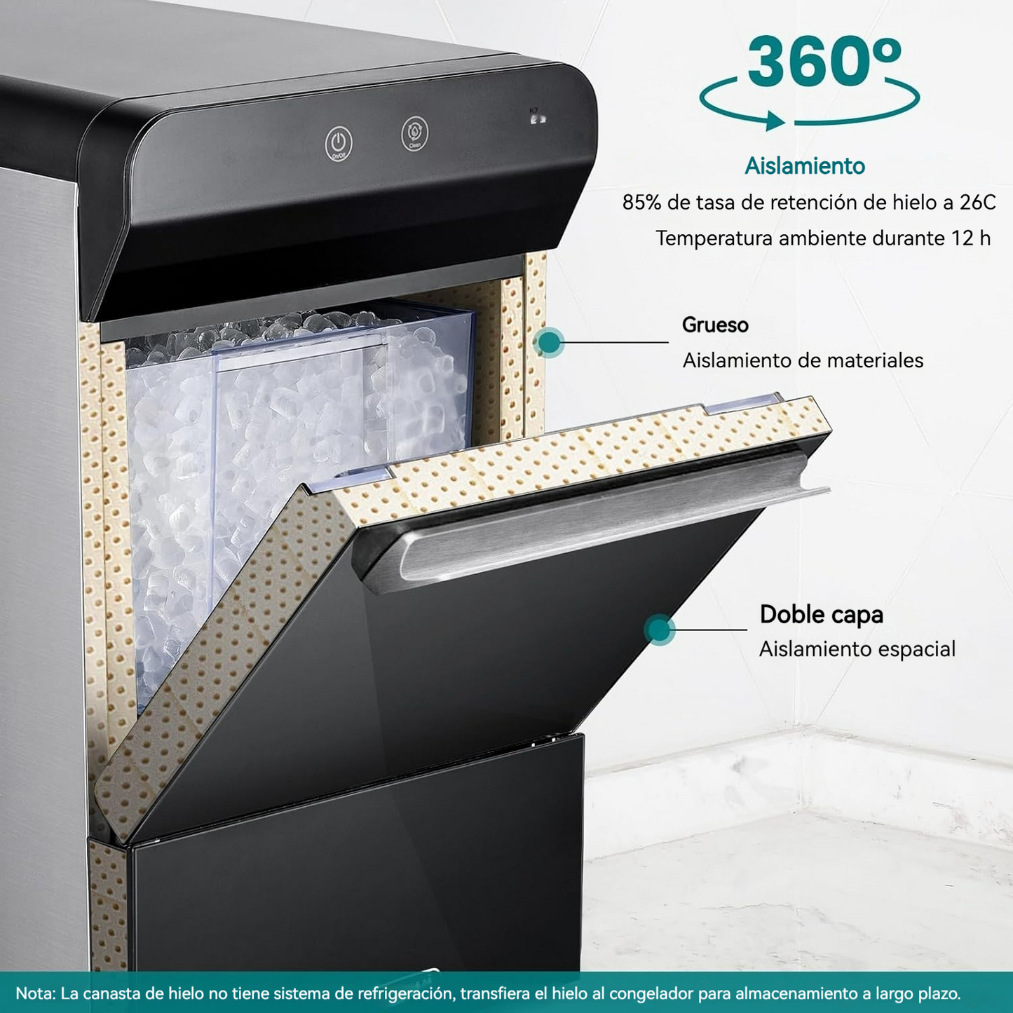 Máquina de hielo para encimera con autolimpieza