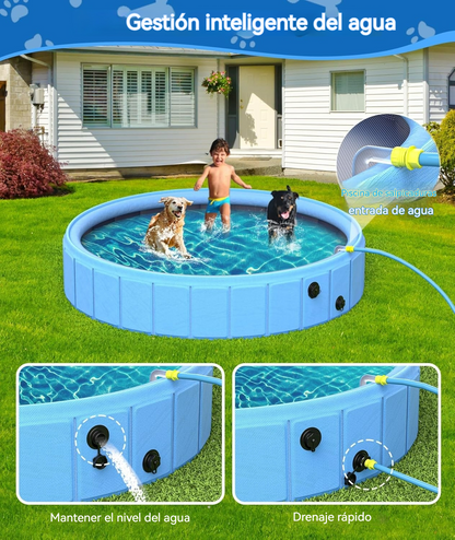 Piscina plegable para mascotas con fuente integrada y diseño multifuncional