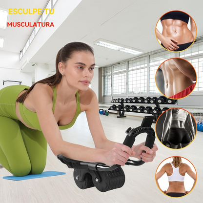 Rodillo abdominal de doble rueda con rebote automático y diseño antideslizante