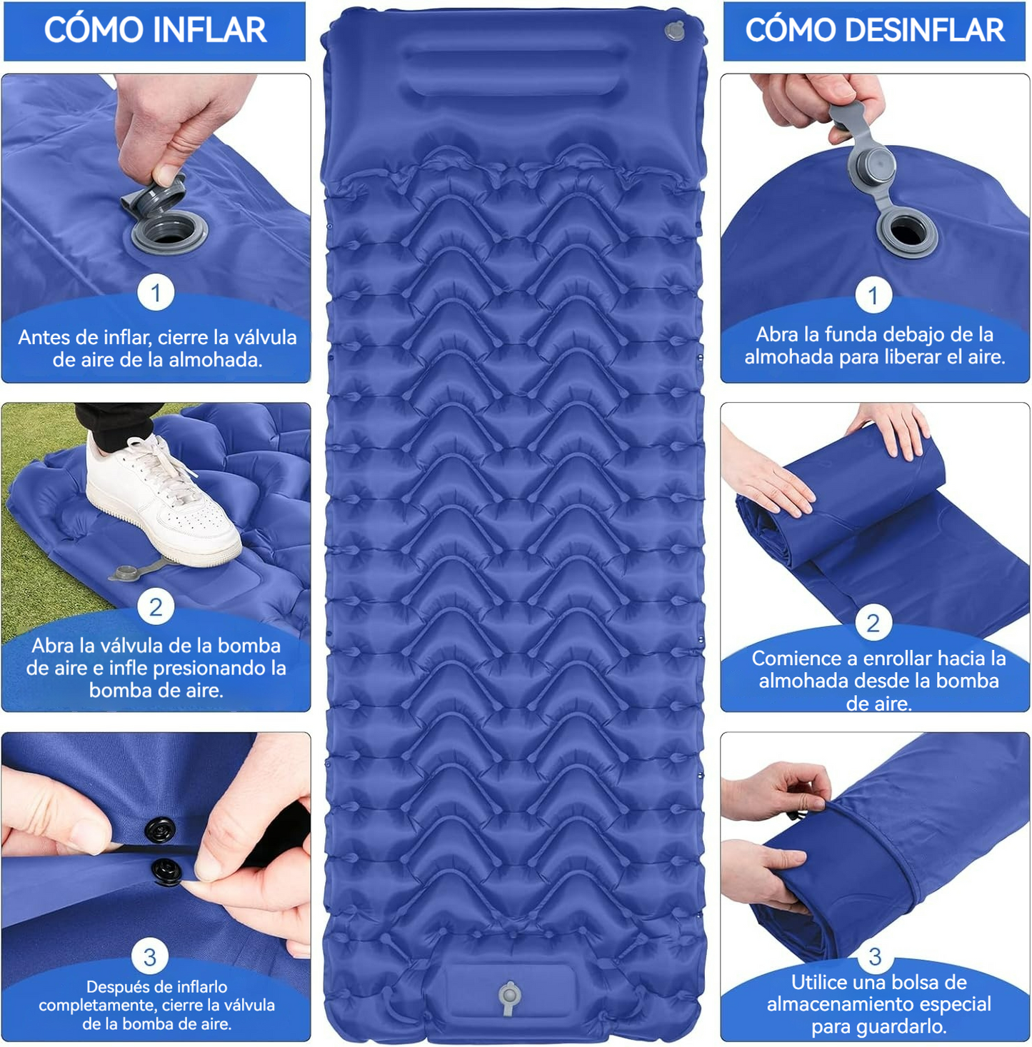 Colchoneta inflable de camping con tecnología de mapeo corporal