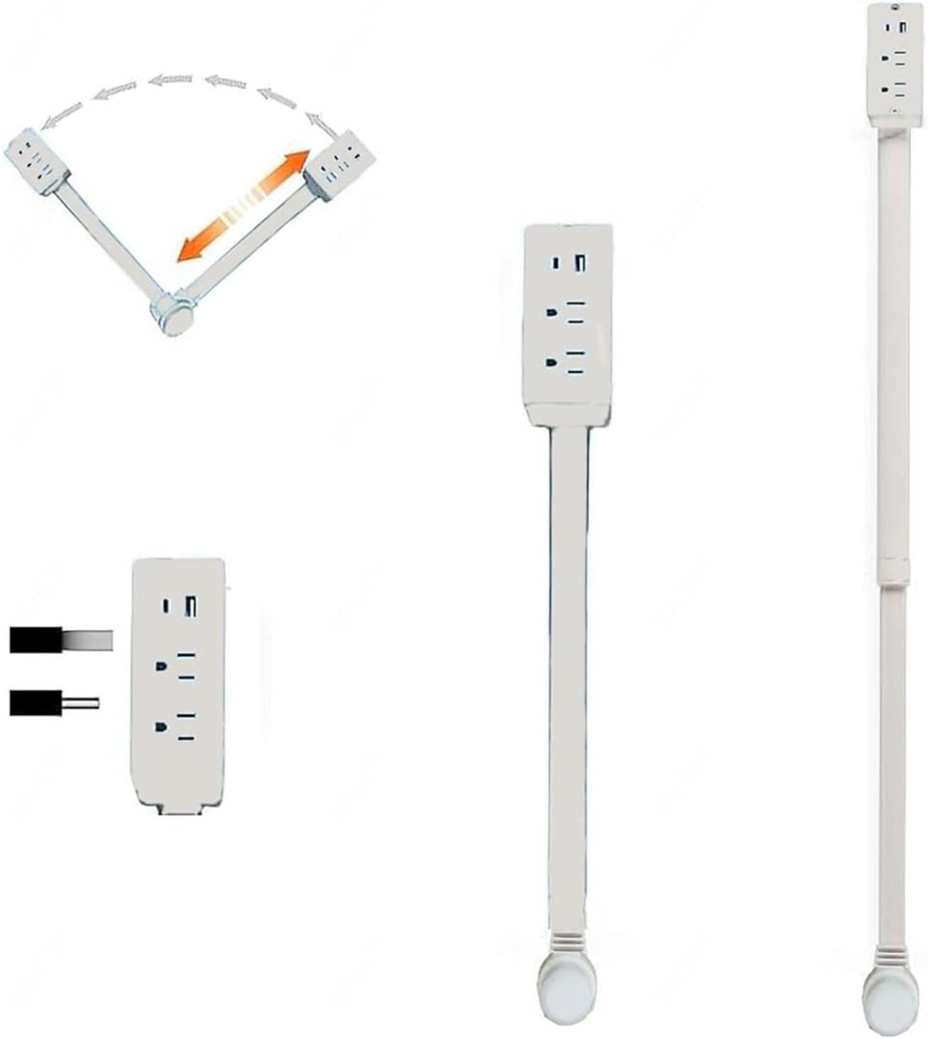 Extensor de toma de corriente con brazo giratorio 180° y puertos USB