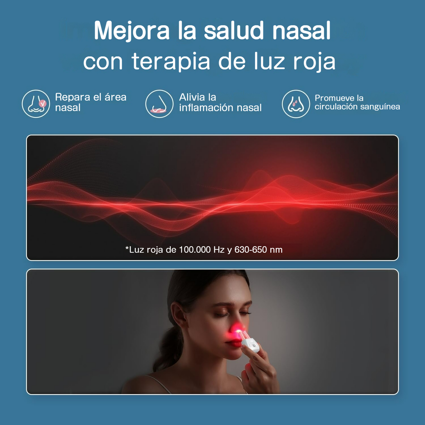 Dispositivo de terapia nasal con luz roja para bienestar respiratori