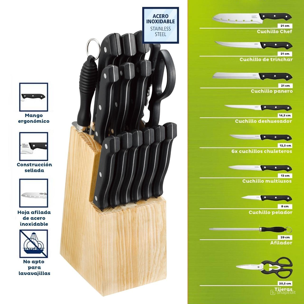 Juego de Cuchillos de Acero Inoxidable - 15 Piezas